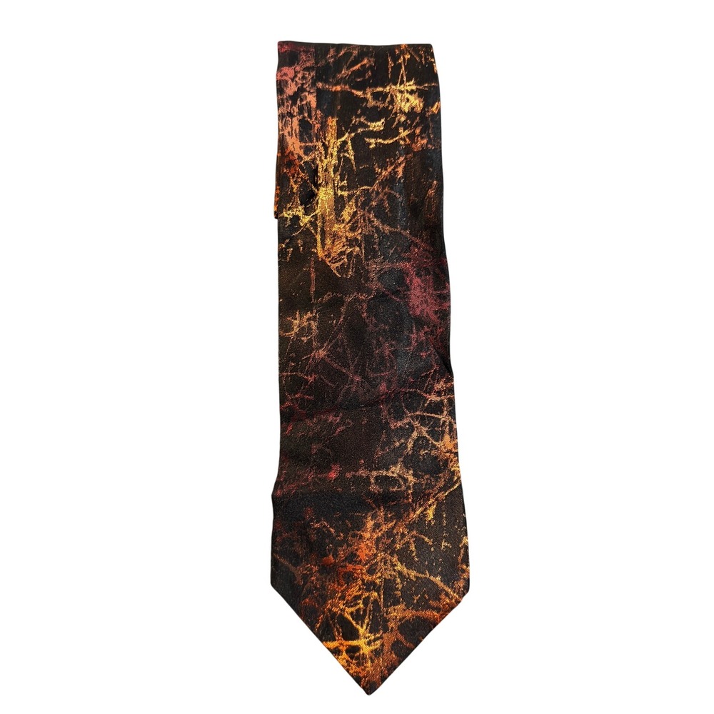 Jean Paul Gaultier Mens Silk Tie Abstract Marble Print Orange Black Designer